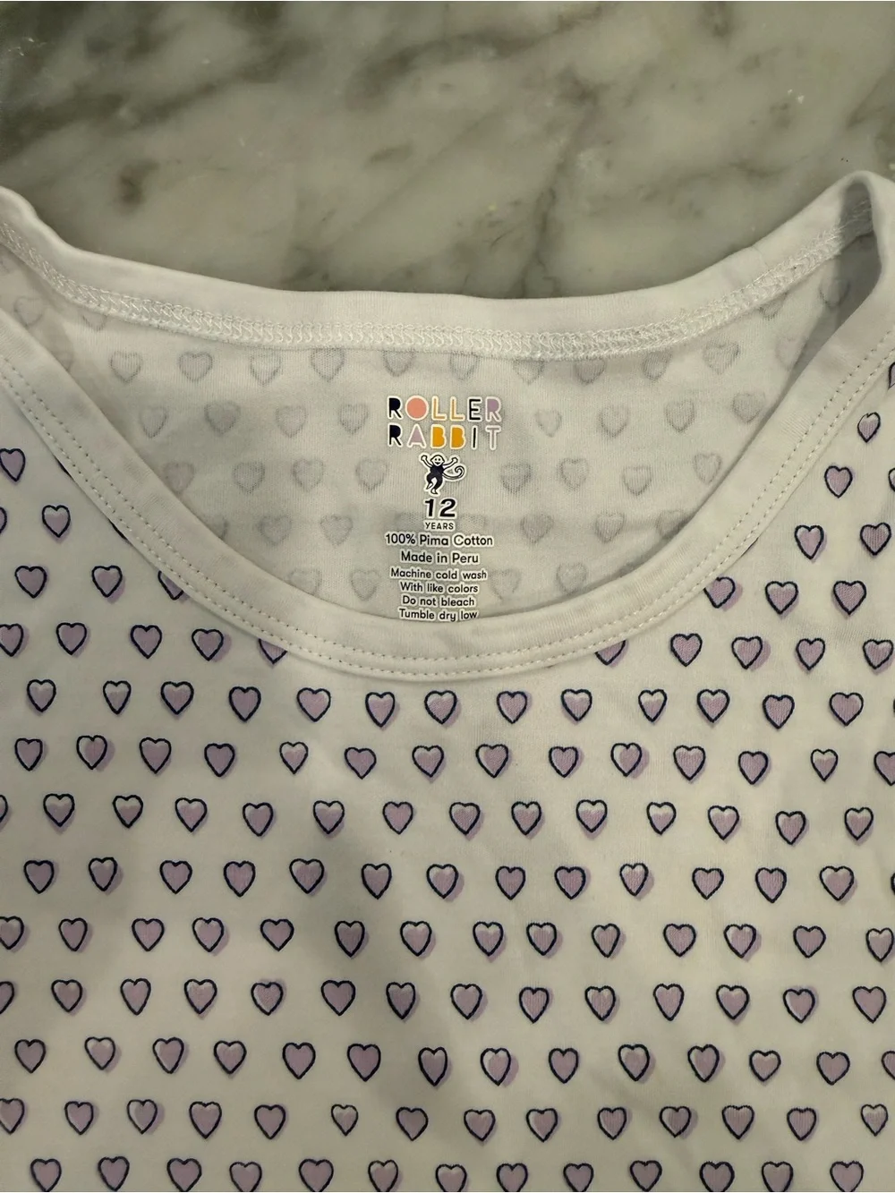 Roller Rabbit Girls size 12 Girls Pajama Set with Purple Heart Print
